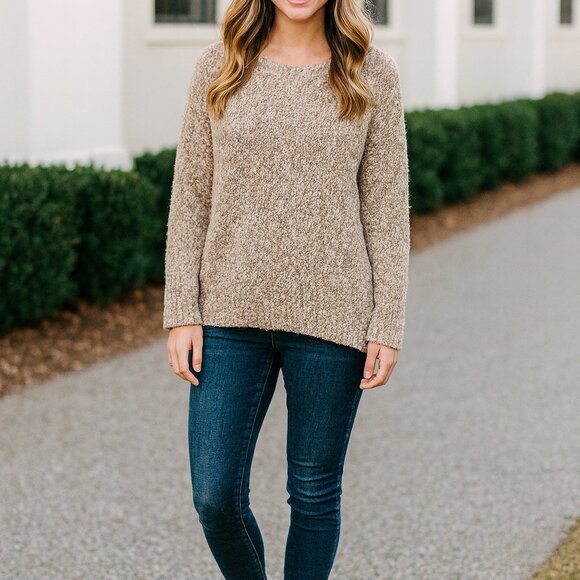 Buffalo David Bitton Sweater Women M Brown Boucle Chunky Knit Outdoor Office Y2K - Picture 1 of 8